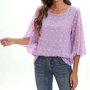 NWT Oyamiki Casual Chiffon Dressy Scoop Neck 3/4 Sleeve Flowy Blouse